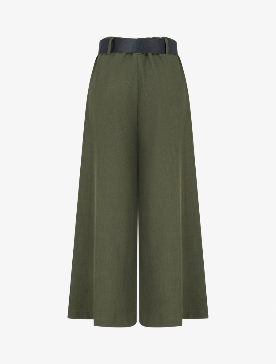 Pantalon ample uni à taille haute - Kaki - 2