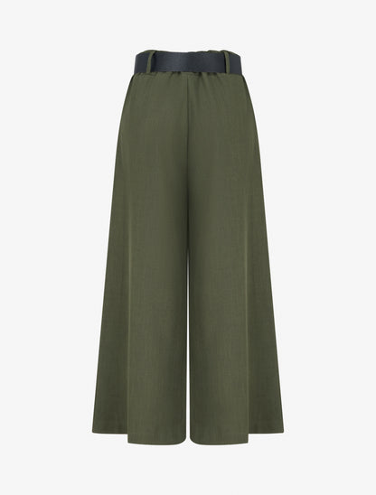 Pantalon ample uni à taille haute - Kaki - 2