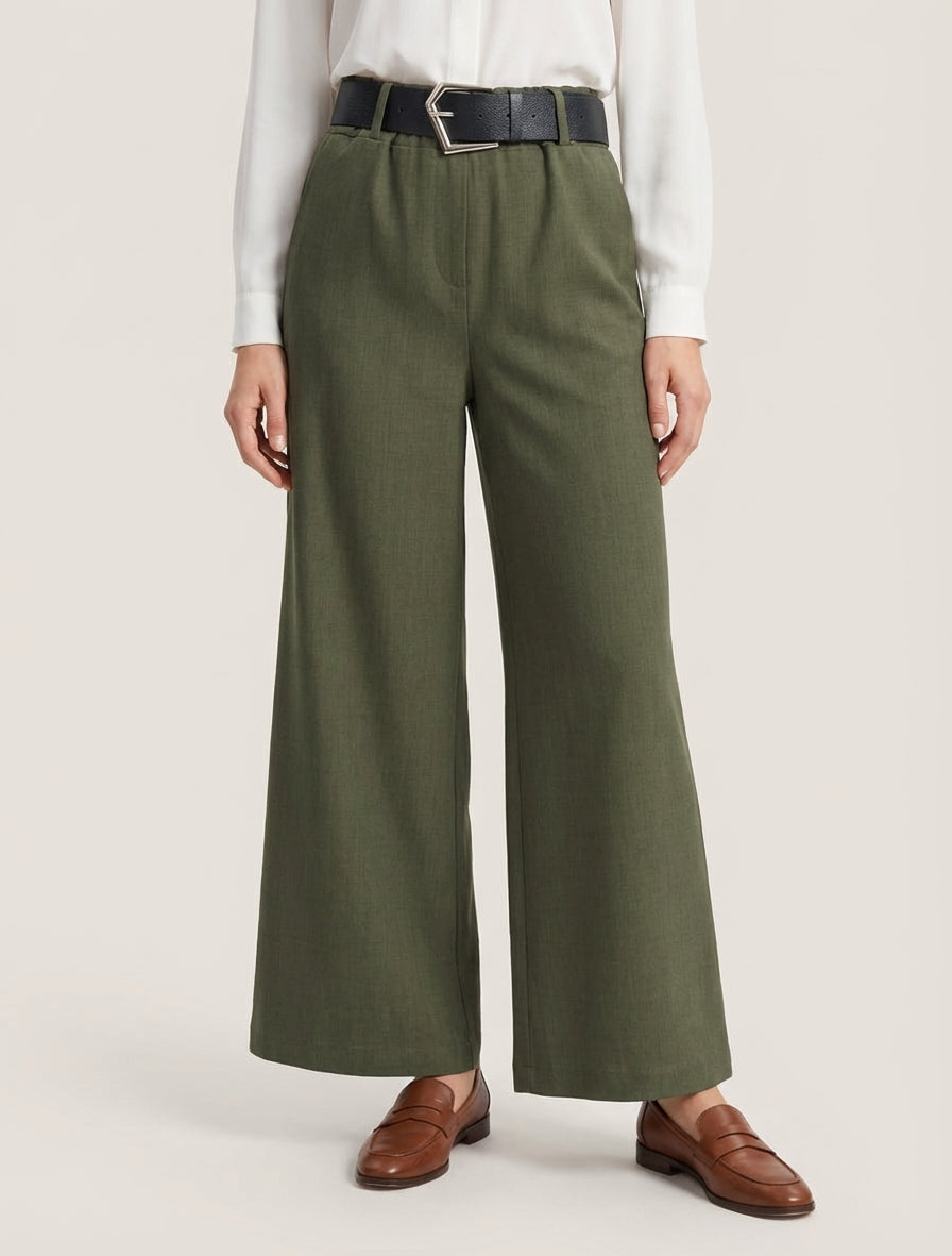 Pantalone ampio a vita alta. - Cachi