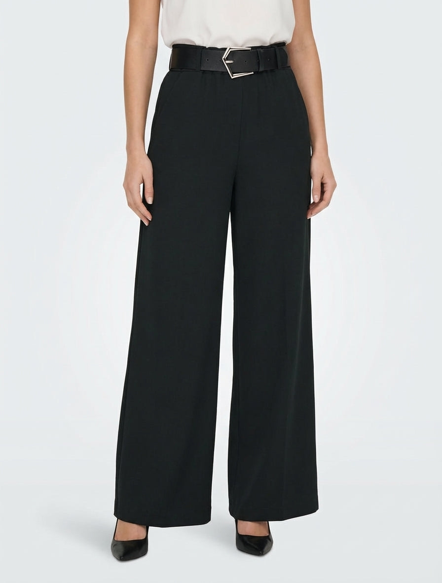 Pantalone ampio a vita alta. - Nero