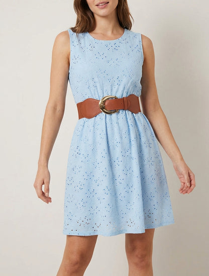 Abito svasato senza maniche in pizzo sangallo - Azzurro cielo