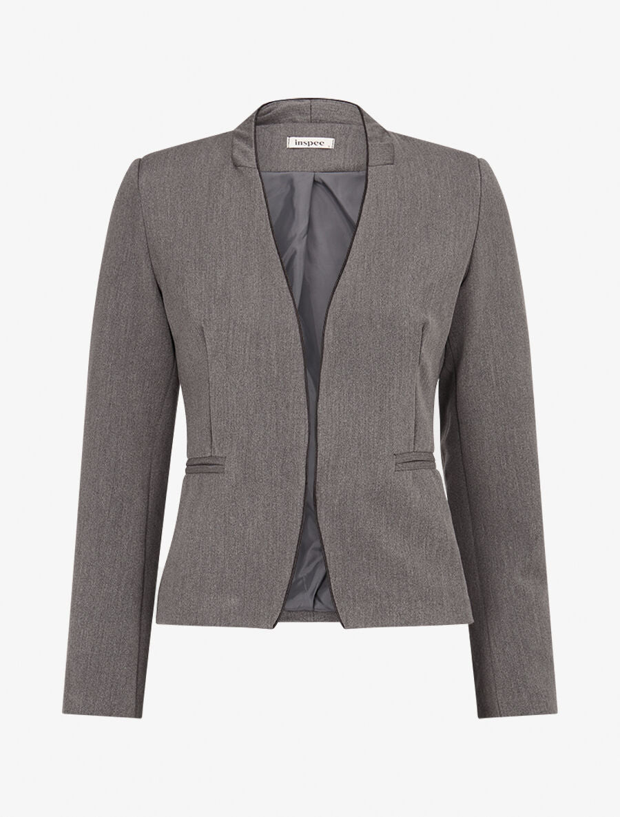 Veste ouverte à liseret - Gris foncé - 4