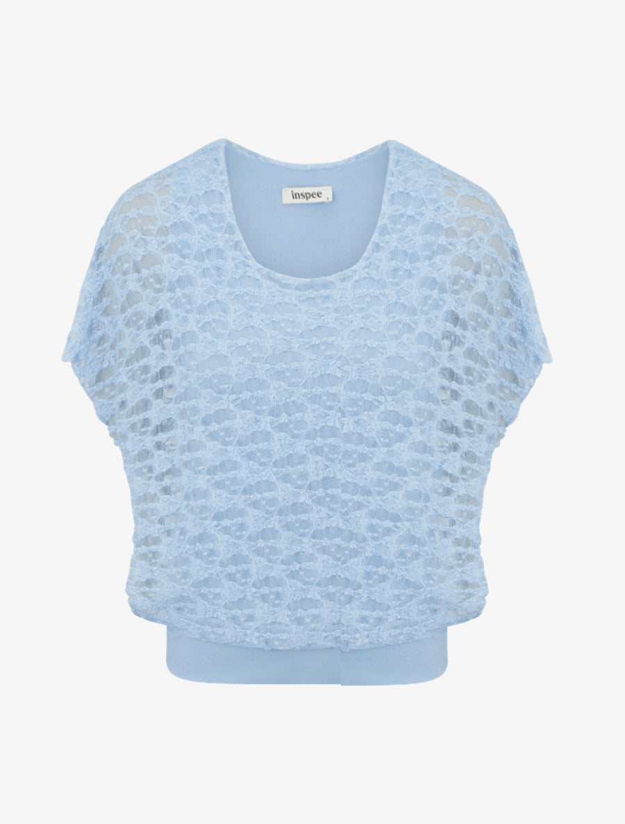 Top boule en dentelle - Bleu ciel - 1