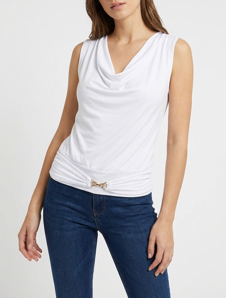 Top unito con inserto gioiello con strass - Bianco