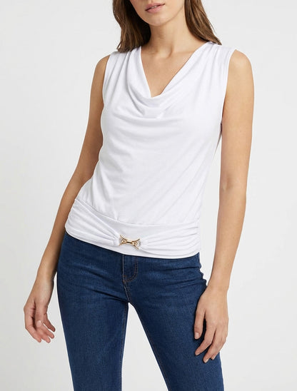 Top unito con inserto gioiello con strass - Bianco