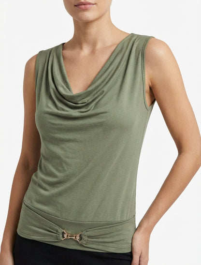 Top unito con inserto gioiello con strass - Cachi