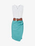 Robe bimatière à col V - Turquoise - 1