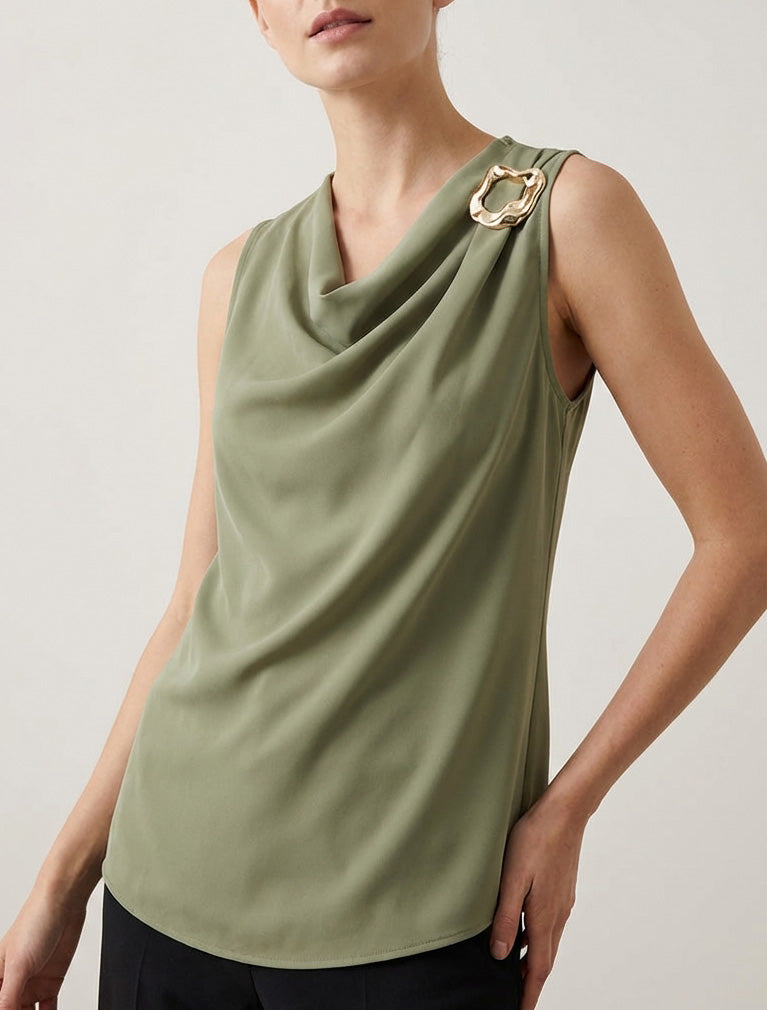 Top unito con inserto gioiello - Cachi