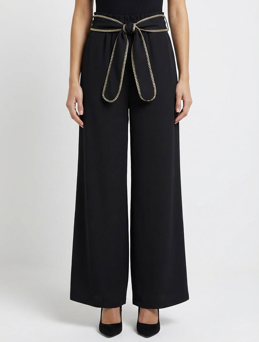 Pantaloni con cintura e dettaglio iridescente - Nero