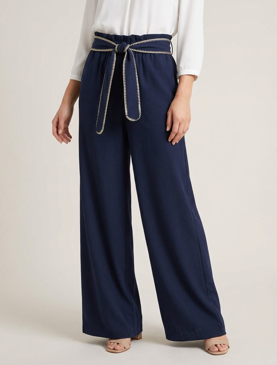 Pantaloni con cintura e dettaglio iridescente - Marina