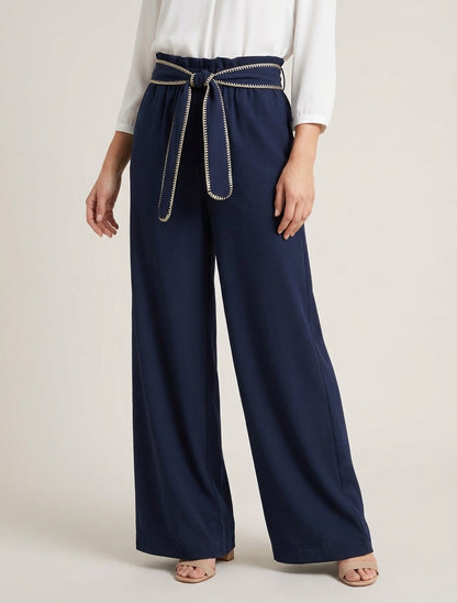 Pantaloni con cintura e dettaglio iridescente - Marina