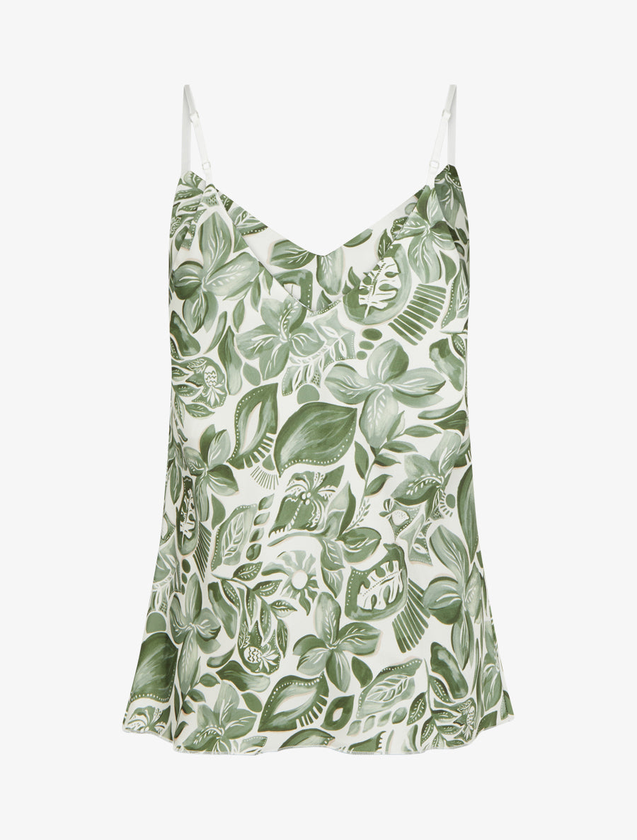 Caraco satiné imprimé feuillage - Kaki - 2