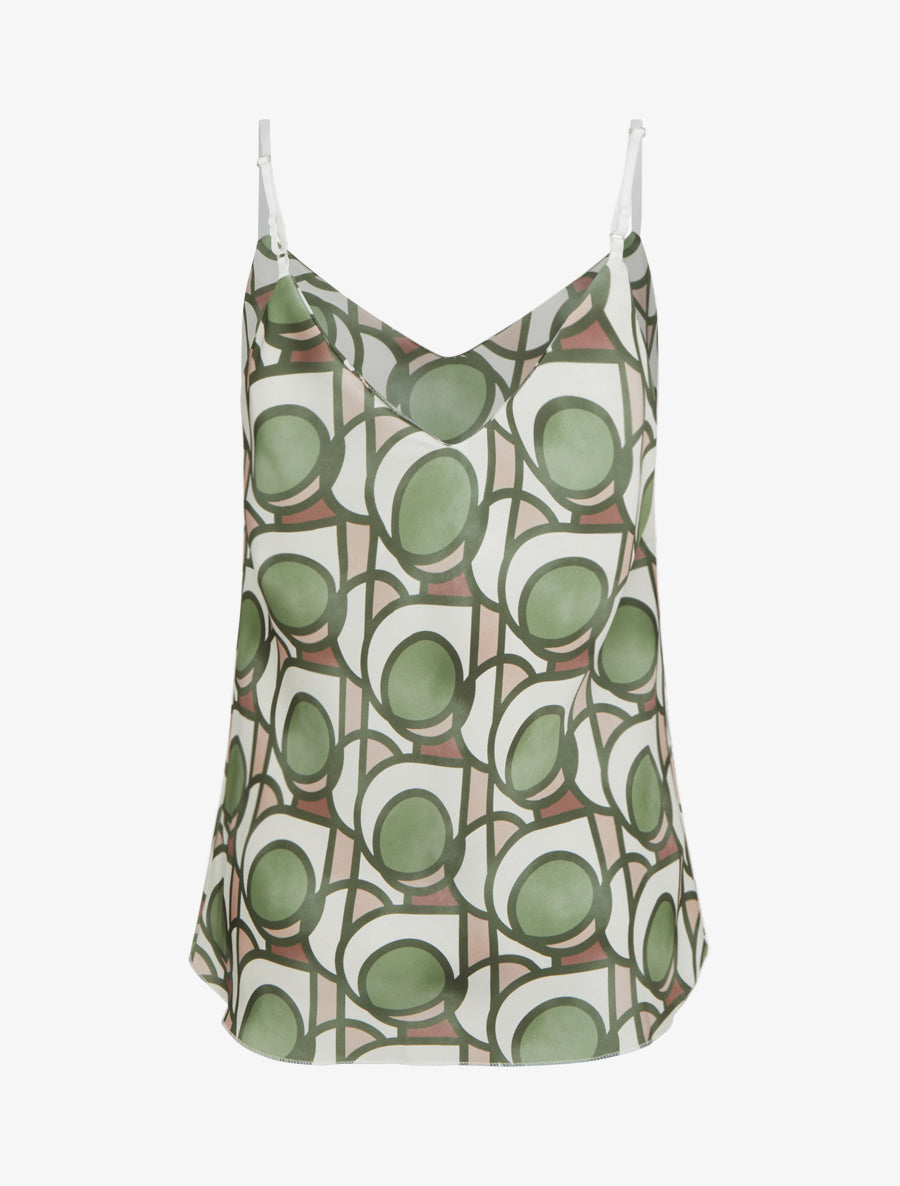 Caraco satiné imprimé graphique - Kaki - 2