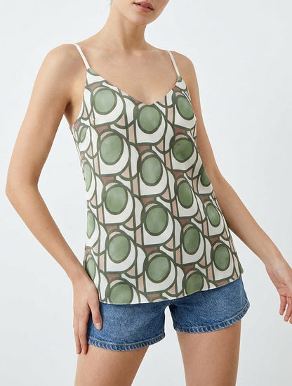 Canotta satinata con stampa grafica - Cachi