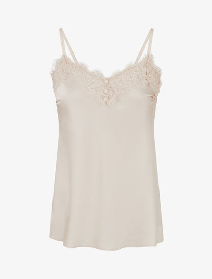 Caraco satiné à détail dentelle - Beige - 1