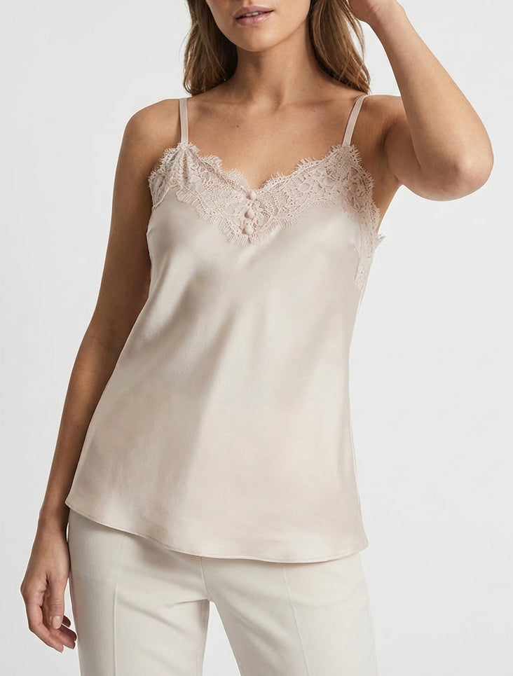 Caraco satinato con dettaglio in pizzo - Beige