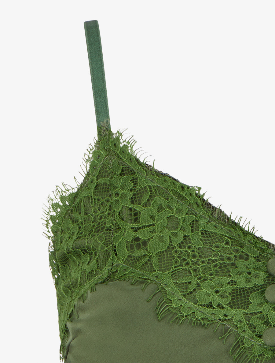 Caraco satiné à détail dentelle - Kaki - 3