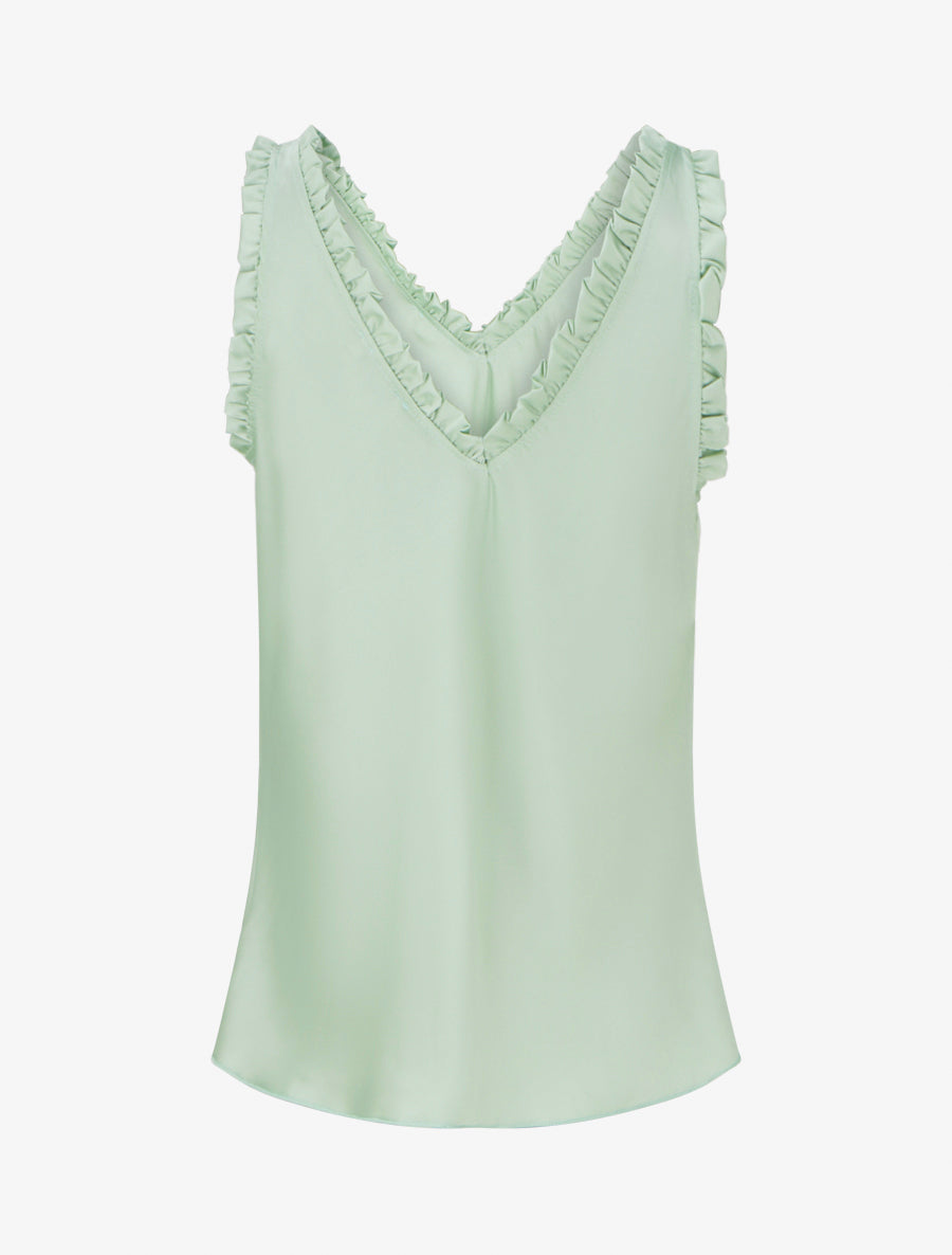 Top satiné sans manches à col volanté - Vert d&