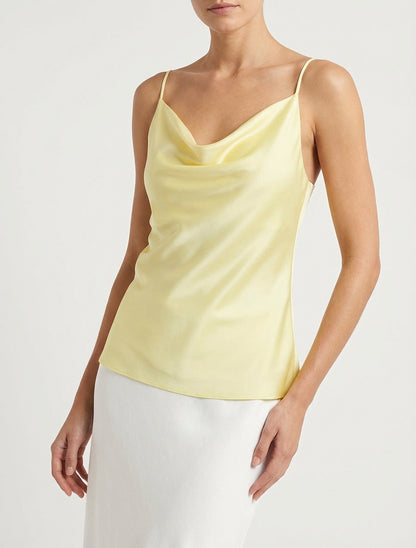 Canotta satinata con scollo a cascata - Giallo pallido