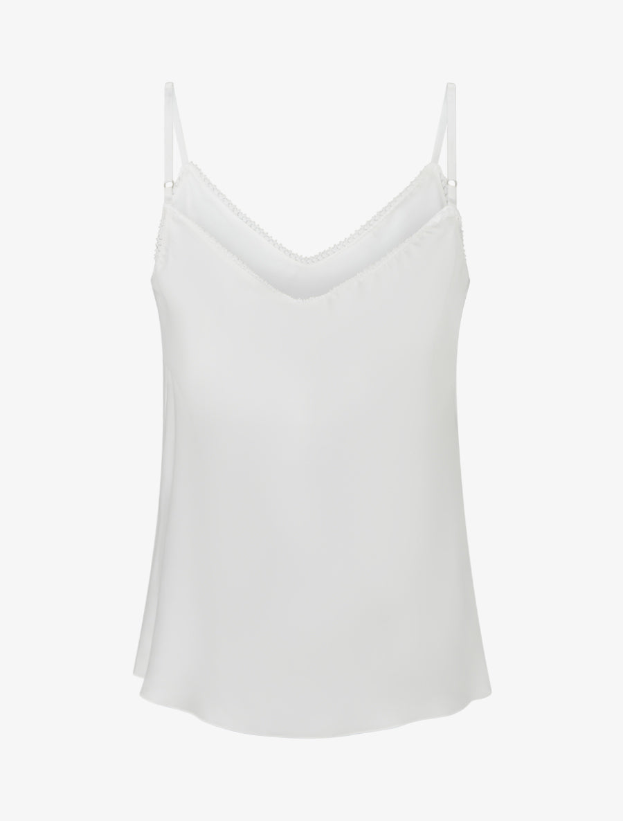 Caraco satiné à col V brodé - Blanc - 2