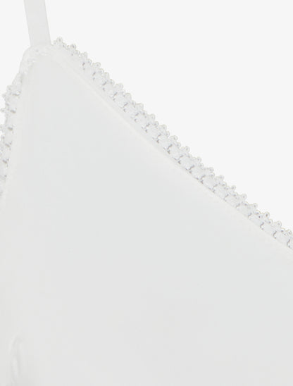 Caraco satiné à col V brodé - Blanc - 3