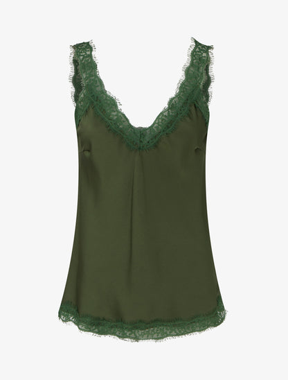 Caraco à bretelles et bords en dentelle - Kaki - 1