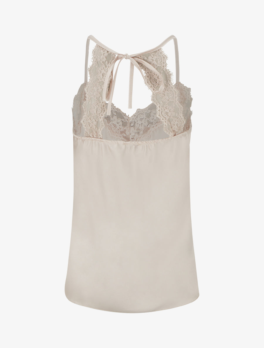 Caraco satiné à dentelle et liens - Beige clair - 2