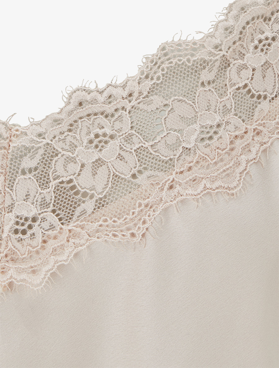 Caraco satiné à dentelle et liens - Beige clair - 3