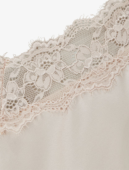 Caraco satiné à dentelle et liens - Beige clair - 3