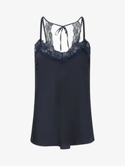 Caraco satiné à dentelle et liens - Marine - 1
