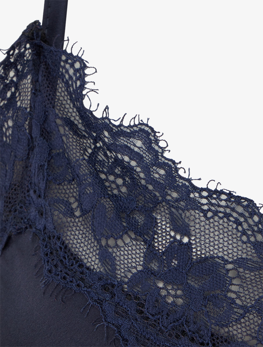 Caraco satiné à dentelle et liens - Marine - 3