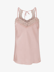 Caraco satiné à dentelle et liens - Rose - 1