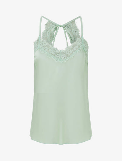 Caraco satiné à dentelle et liens - Vert d&