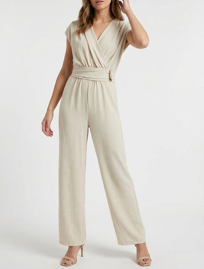 Tuta ampia con scollo a incrocio effetto drappeggiato - Beige