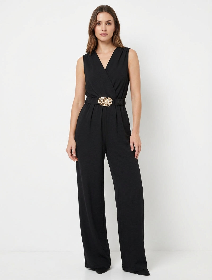 Tuta senza maniche con cintura - Nero