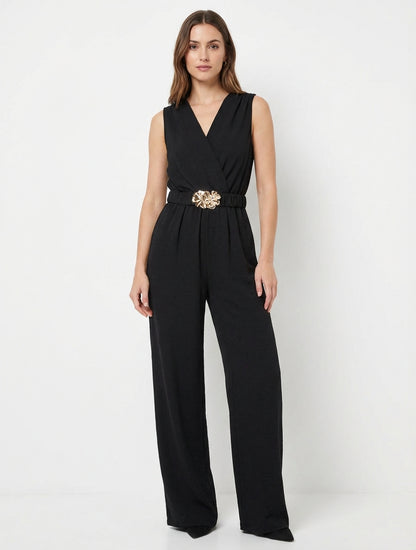 Tuta senza maniche con cintura - Nero