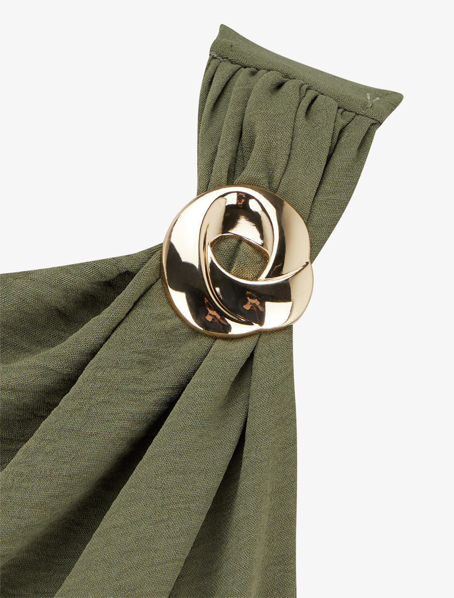 Combinaison unie à empiècement bijou - Kaki - 3