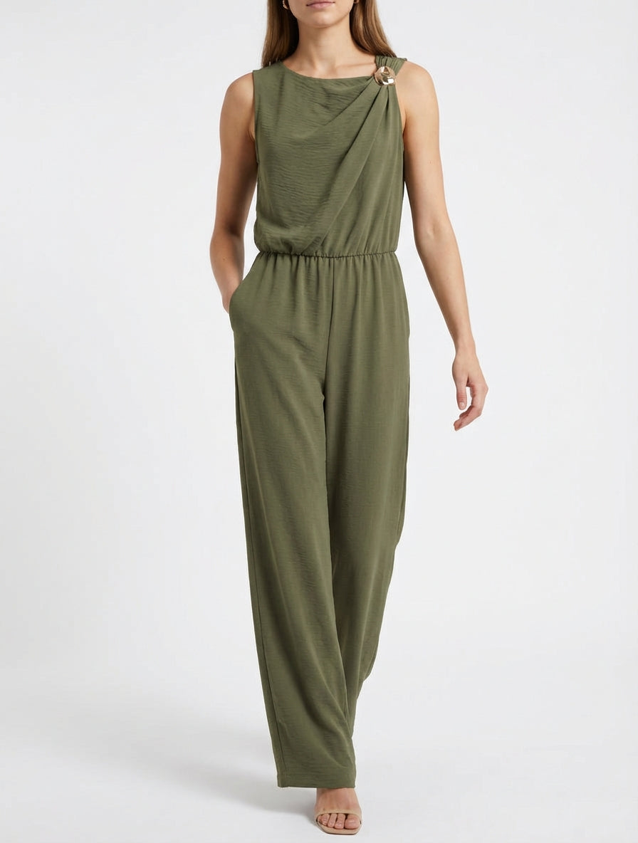 Tuta unita con inserto gioiello - Cachi