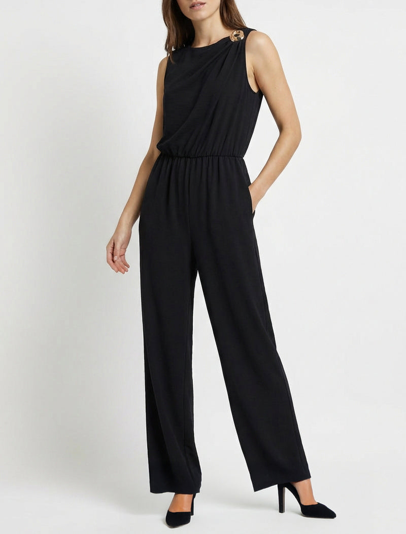 Tuta unita con inserto gioiello - Nero