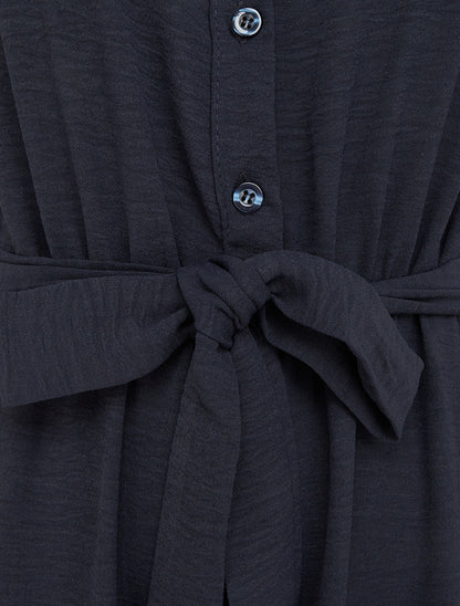 Combinaison boutonnée à épaules en dentelle - Marine - 3