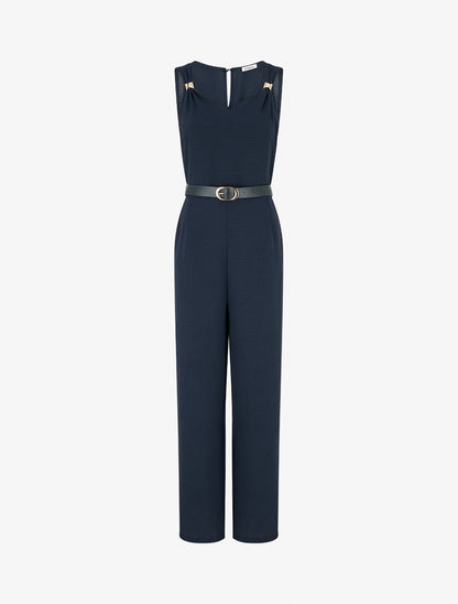 Combinaison unie à empiècement bijoux - Bleu nuit - 1