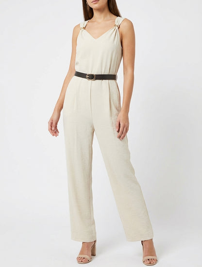 Tuta unita con inserto gioiello - Beige