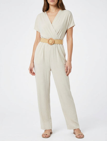 Tuta dritta a maniche corte - Beige