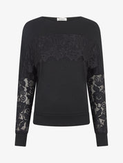 Pull fin dolman à bande dentelle - Noir - 4