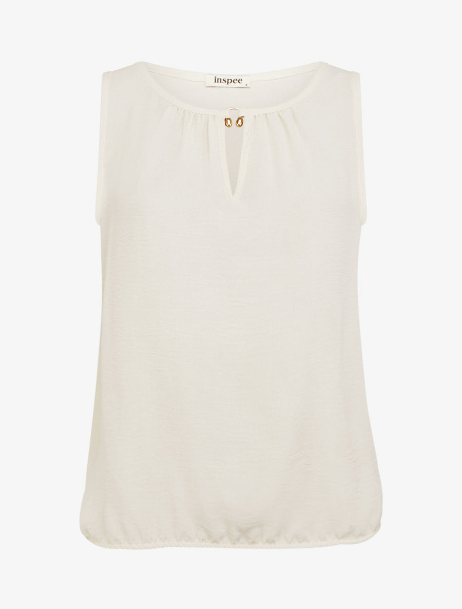 Top élastiqué à empiècement bijou - Beige - 1
