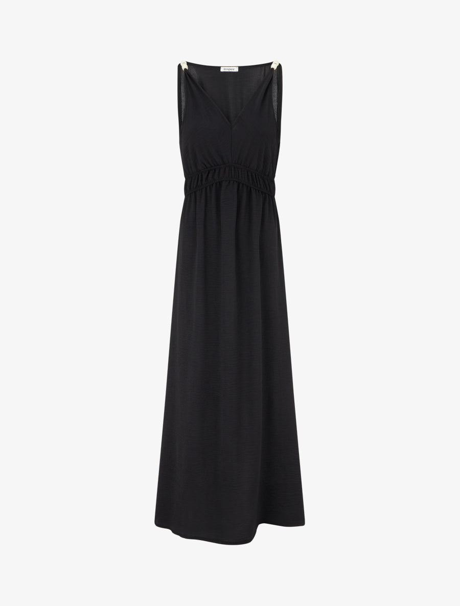 Robe longue évasée à bretelles perlées - Noir - 1