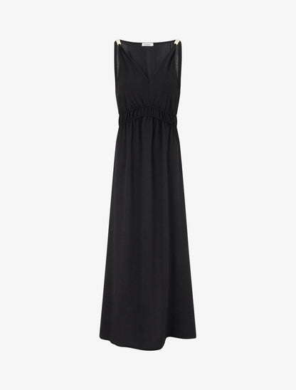 Robe longue évasée à bretelles perlées - Noir - 1