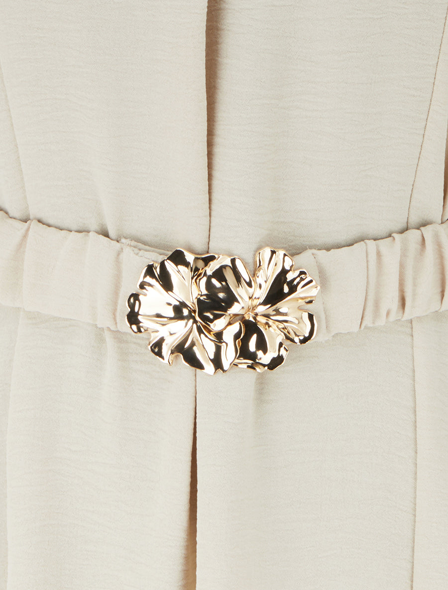 Robe fluide unie ceinturée - Beige - 3