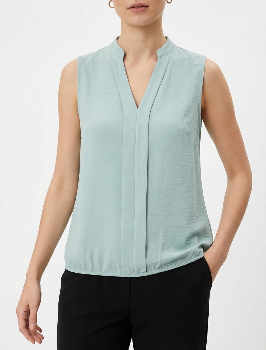 Top unito con scollo a V - Verde acqua