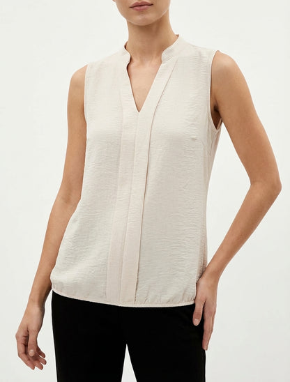 Top unito con scollo a V - Beige